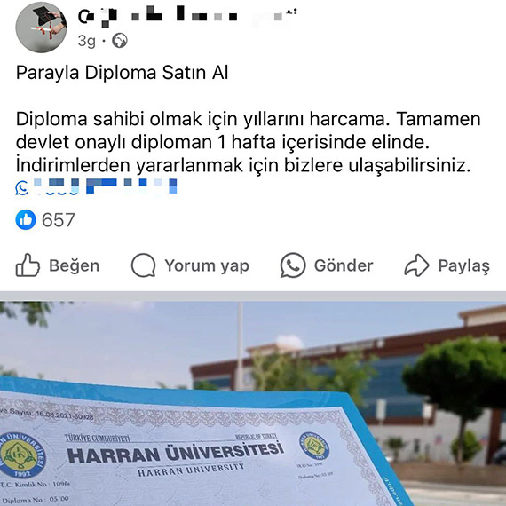 Sosyal medyada sahte lisans diploması 25 bin TL
