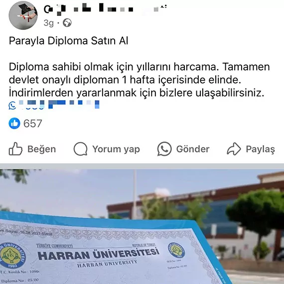 Sosyal medyada sahte lisans diploması 25 bin tl