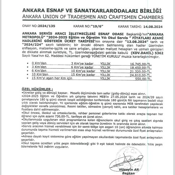 Ankara'da okul servis ücretleri zamlandı: Yeni tarife belli oldu