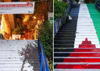 Beyoğlu'nda Filistin bayrağı çizilen merdivenler beyaza boyandı