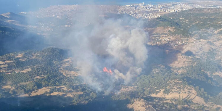 Karşıyaka'daki orman yangınına, havadan müdahale başladı