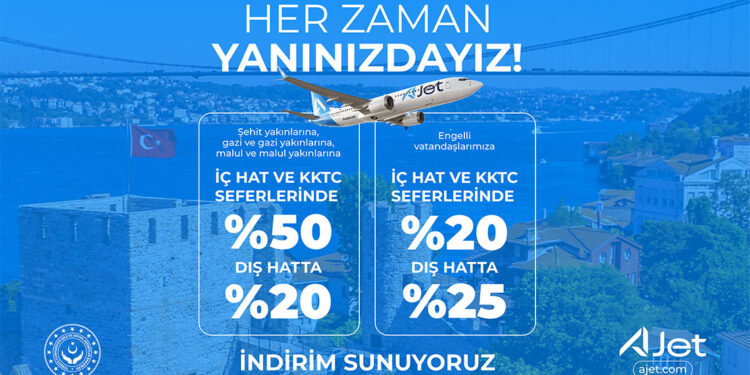 AJet'ten şehit yakınları ve gazilere yüzde 50 indirimli bilet imkanı