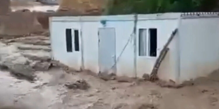 Başkale'de sel suları konteyneri sürükledi