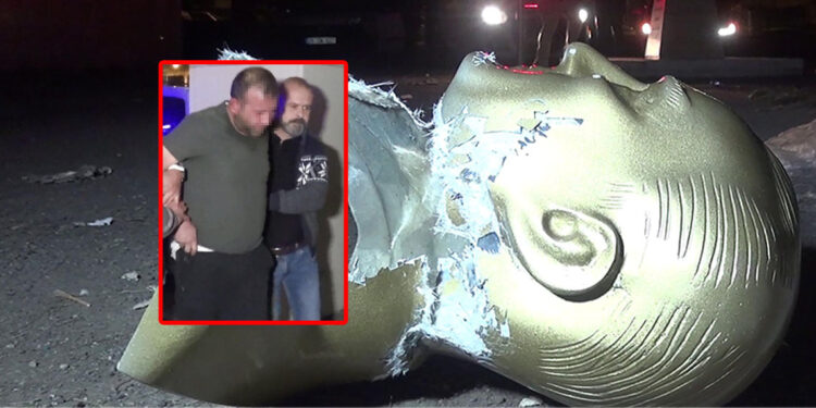 Erzurum'da Atatürk büstünü balta ile kıran şüpheli yakalandı