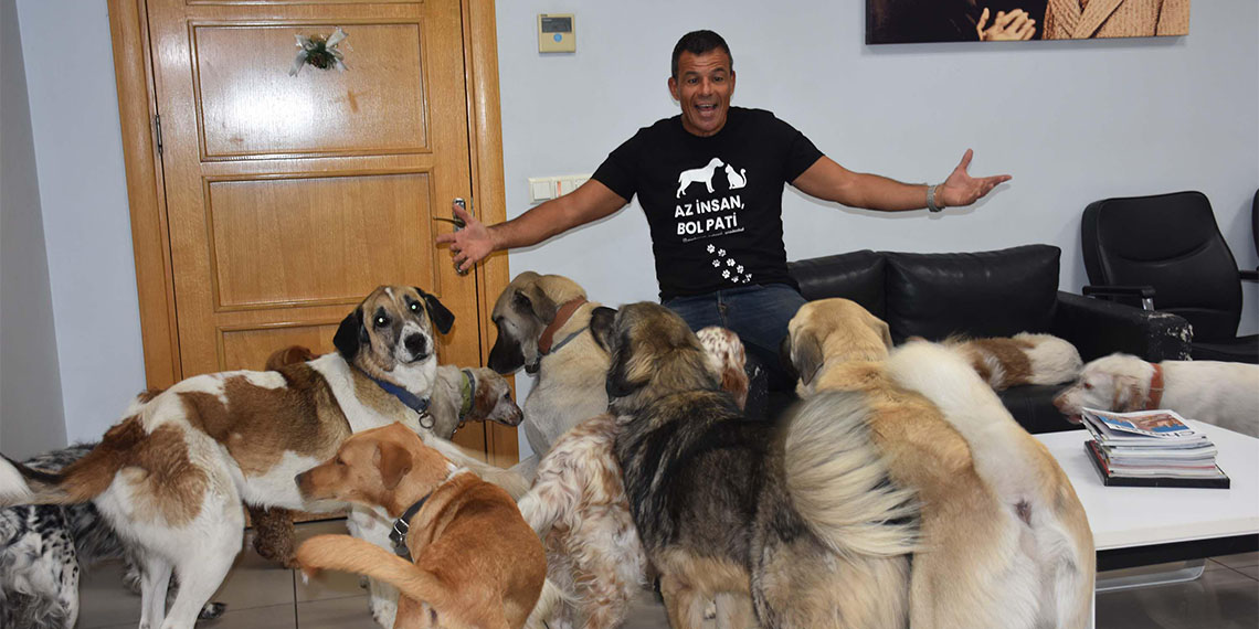 İzmir'in Bornova ilçesinde, iş insanı Can Şafak Uzsoy (58), fabrikasını can dostlarına açtı. Uzsoy, sokağa terk edilmiş 36 köpek ve 7 kediye bakıyor.