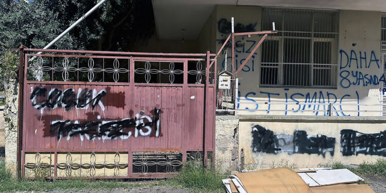 İstismar şüphelisinin evini taşlayıp, duvarlarına sprey boyayla yazı yazdılar