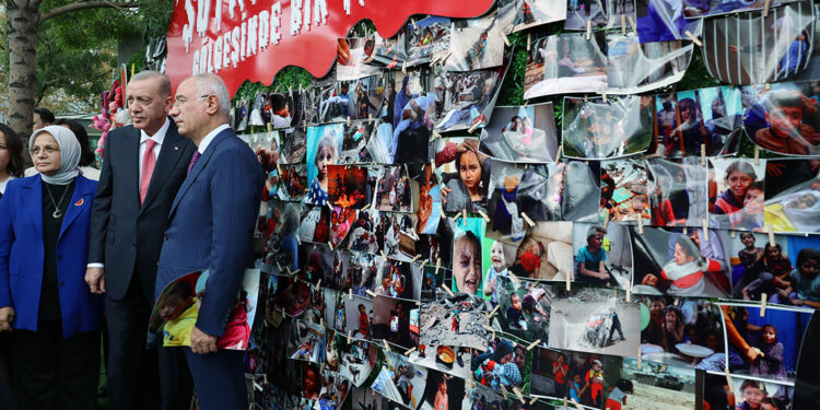 Erdoğan, 'Soykırımın gölgesinde geçen 1 yıl' panosunu inceledi