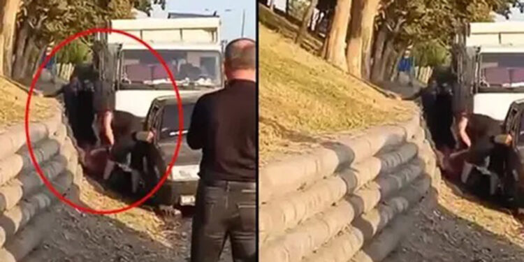 Esenler'de otoyol kenarında kadına şiddet kamerada