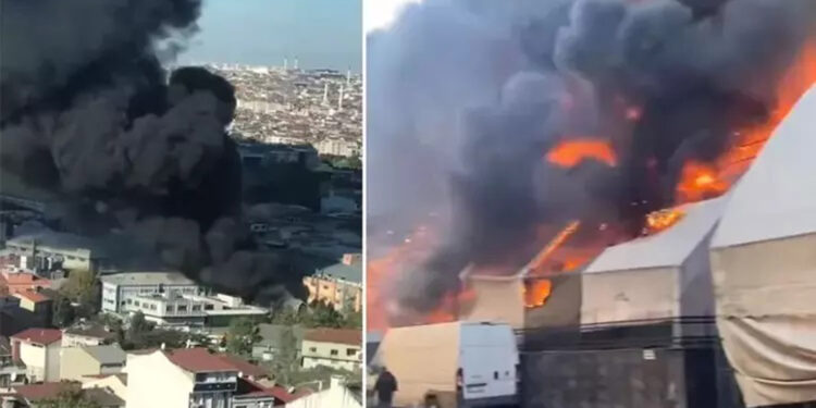 Gaziosmanpaşa'da halı sahadaki yangın kumaş deposuna sıçradı