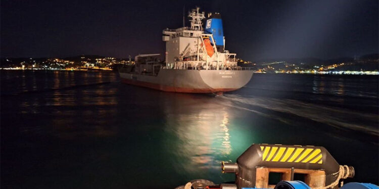 Sürüklenerek sahile çarpan çimento gemisi çekildi