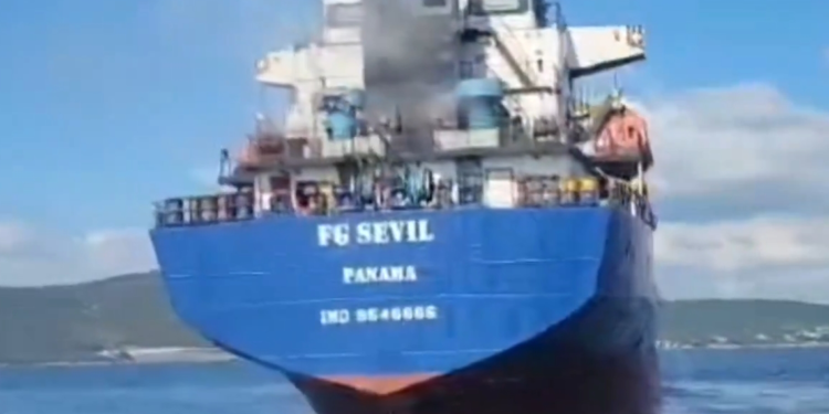 Pendik açıklarında kuru yük gemisinde yangın