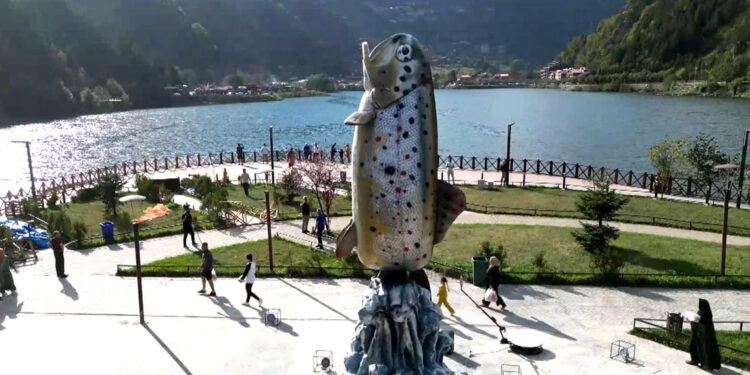 Turizmin gözdesi Uzungöl'e alabalığın heykeli dikildi