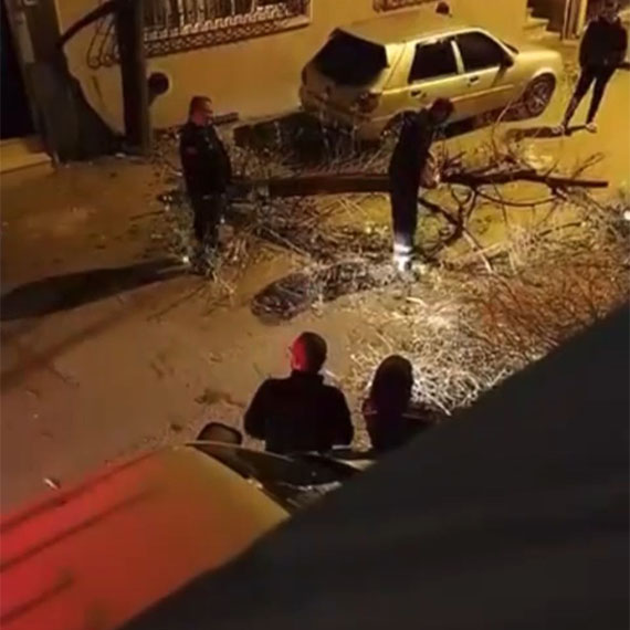 Bursa'da lodos etkili oldu; lodos nedeniyle bazı ağaçlar devrildi, inşaat iskelesi park halindeki araçların üzerine düştü.