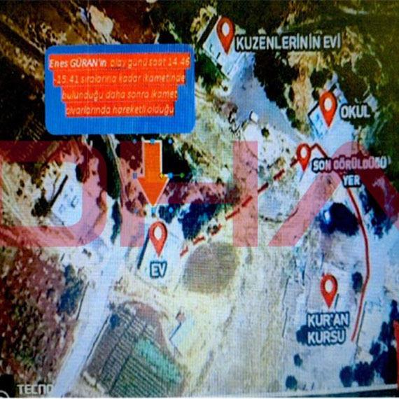 Diyarbakır’ın Bağlar ilçesinde kaybolduktan 19 gün sonra cansız bedeni bulunan Narin Güran cinayetinde dar alan baz çalışmasının şeması ortaya çıktı.