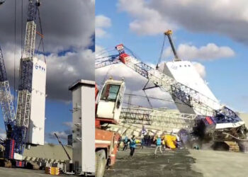 Samsun'da kule vincin devrildiği kaza anı kamerada