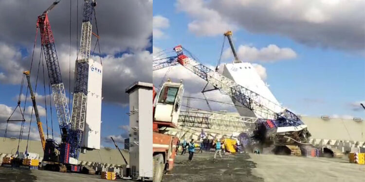 Samsun'da kule vincin devrildiği kaza anı kamerada