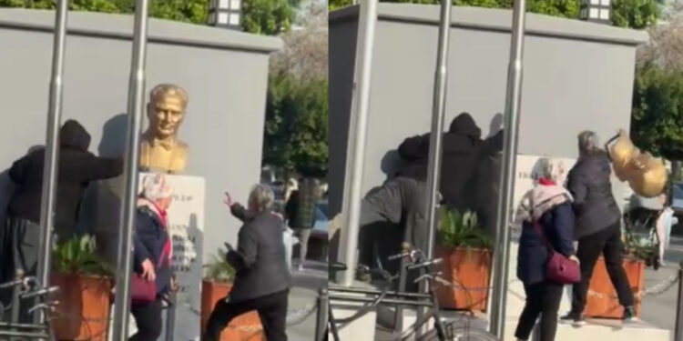 Atatürk büstünü iterek düşüren şüpheli tutuklandı
