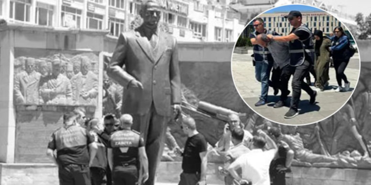 Atatürk Anıtı'na baltayla saldıran dayı ile yeğenin hapis cezası onandı