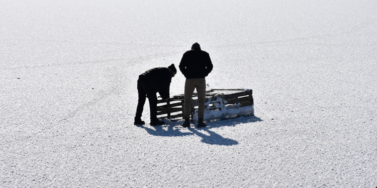 Buz tutan göllerde Eskimo usulü balık avı