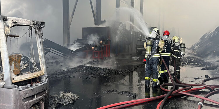Fındık kabuğundan kömür üretimi yapan fabrikada yangın