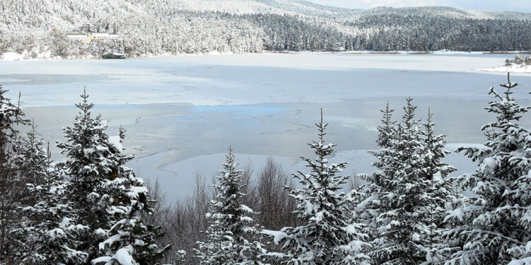 Abant Gölü'nün yüzeyi buz tuttu