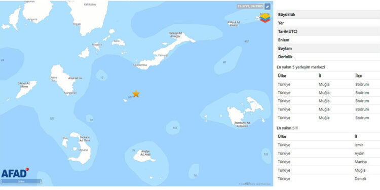 Ege Denizi'nde 5.1 büyüklüğünde deprem