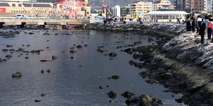 İskenderun'da deniz çekildi