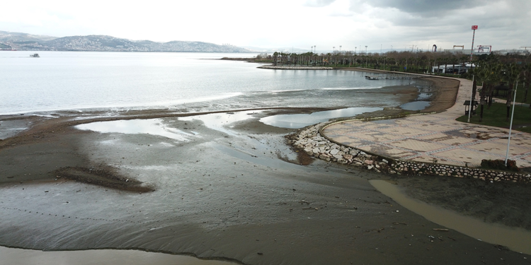 Kavaklı Sahili'nde kıyı şeridi çamurla kaplandı