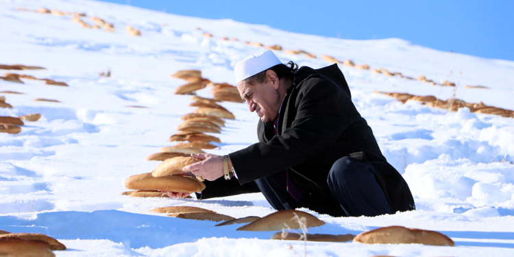 'Kaza bela defolsun' diye karla kaplı doğaya yüzlerce ekmek bıraktılar