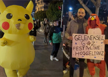Protestolarda 'Pikachu' ve 'Angry Birds' kostümlü 2 kişi ilgi gördü