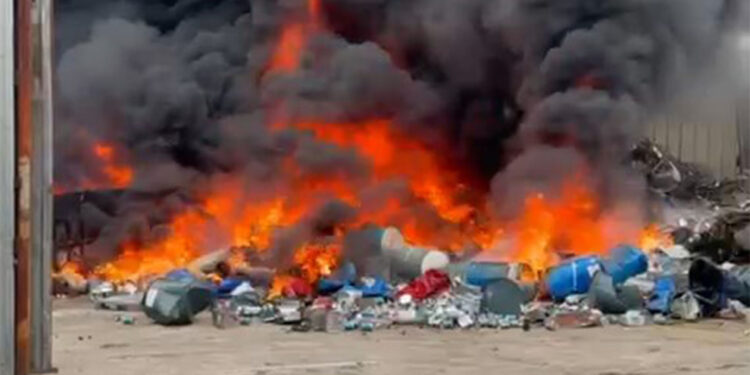 Hurdalık alev alev yandı; mahsur kalan köpeği itfaiye kurtardı