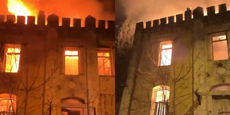 Eski topçu karakolu alev alev yandı