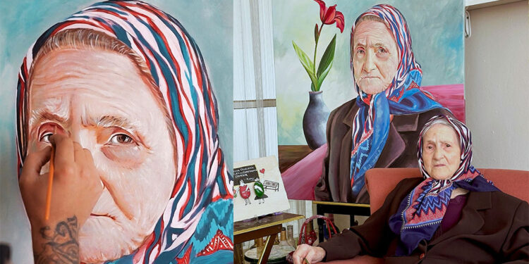 Huzurevinin en yaşlısını resmetti
