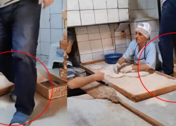Pide fırınında hijyen skandalı! Tezgahta terlikle gezdi