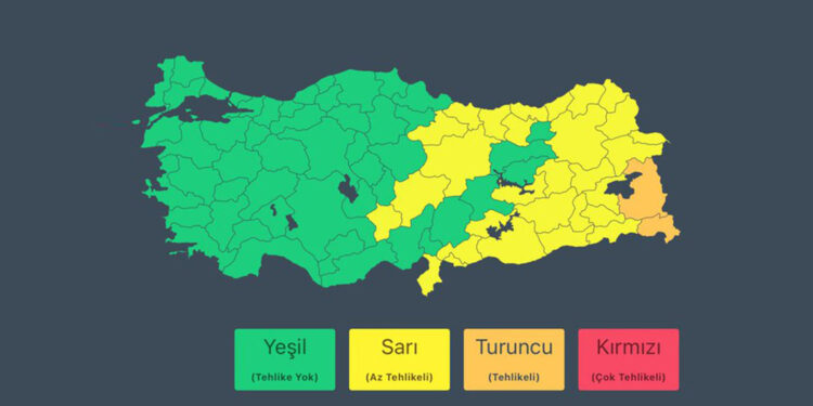 2 il için turuncu 29 il için sarı kodlu uyarı