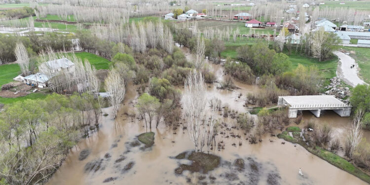 Ağrı'da dere taştı; evler su altında kaldı