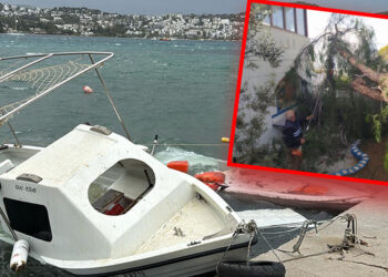 Bodrum'da 5 balıkçı teknesi suya gömüldü, ağaçlar devrildi