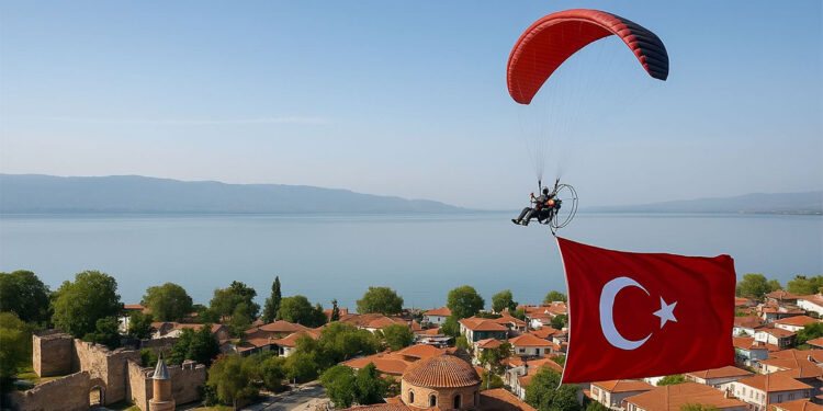 Türk Hava Kurumu'nun paramotor ekibi gösteri uçuşu yaptı
