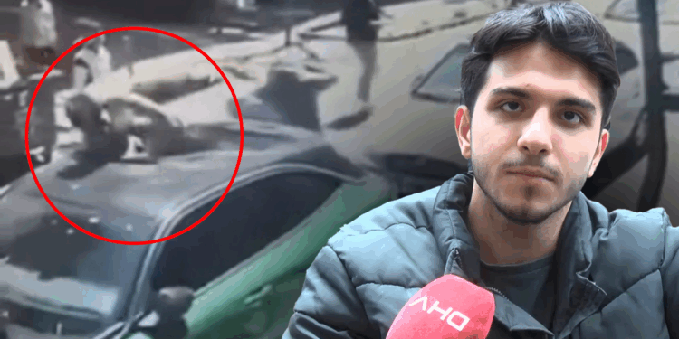 Zeytinburnu'nda deprem anında arabanın üstüne atladı