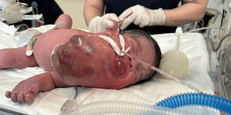 34 haftalık doğan Eymen bebeğin boynundan 445 gram tümör çıkarıldı