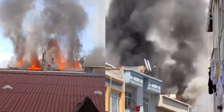 Bayrampaşa'da 5 katlı binanın çatısında yangın