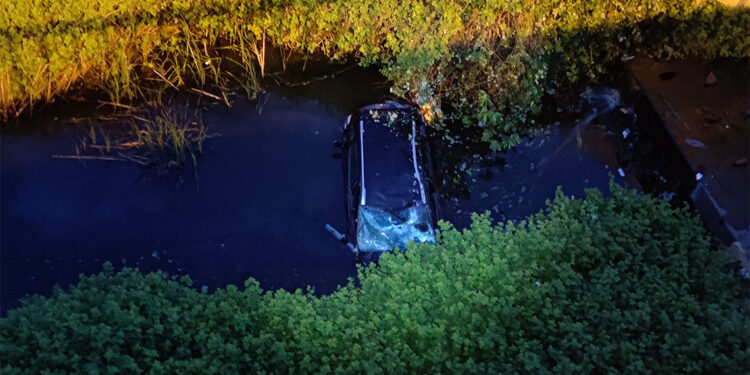 Maltepe'de otomobil yoldan çıkarak tatlı su göletine uçtu