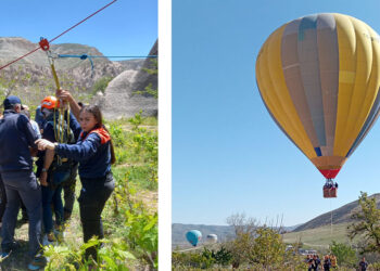 Kapadokya'da panik! Sıcak hava balonu kayalıklara sıkıştı
