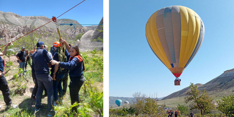 Kapadokya'da panik! Sıcak hava balonu kayalıklara sıkıştı