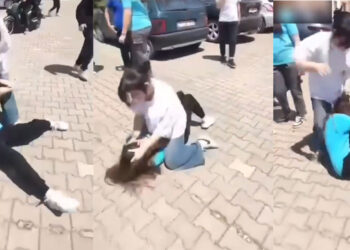 Lise öğrencisi ortaokul öğrencisini darbedip yerde sürükledi