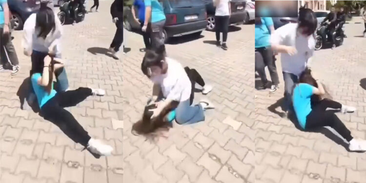 Lise öğrencisi ortaokul öğrencisini darbedip yerde sürükledi
