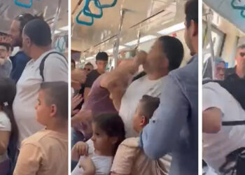 Marmaray’da çocuklarının yanında babaya yumruk