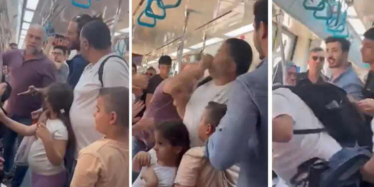 Marmaray’da çocuklarının yanında babaya yumruk