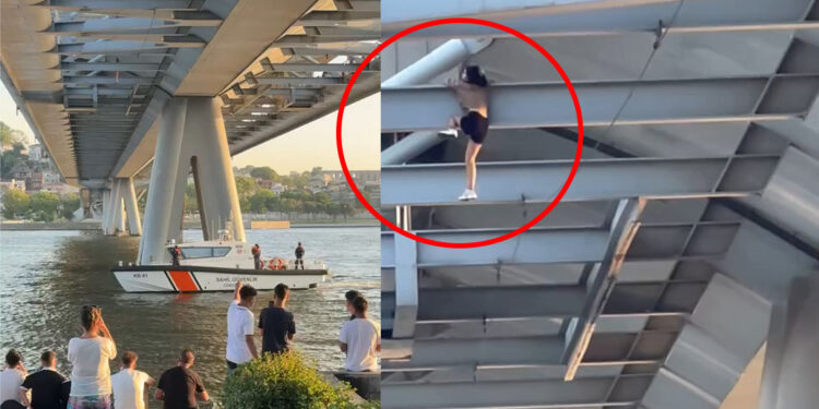 Haliç Metro Köprüsü'nün altındaki demirlerden sarkan kadın ikna edildi