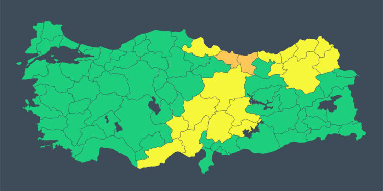 2 il için turuncu 8 il için sarı kodlu uyarı